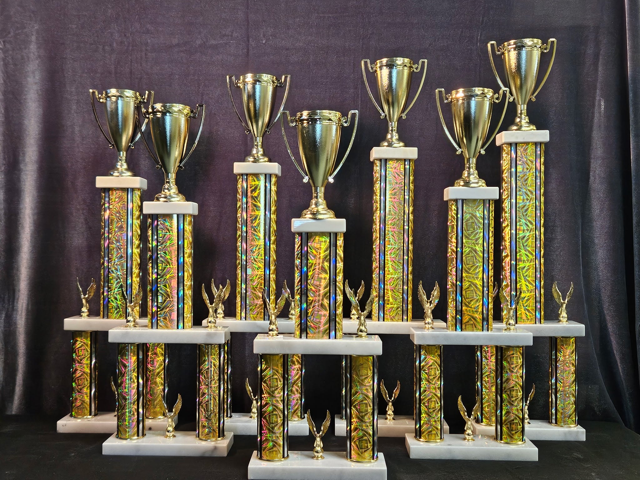 Double Deck Rectangle column trophy.  Pick your color and figurine