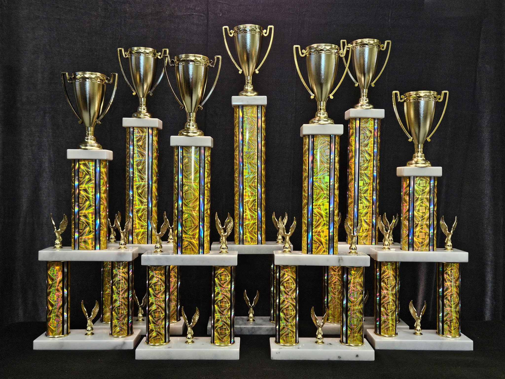 Double Deck Rectangle column trophy.  Pick your color and figurine