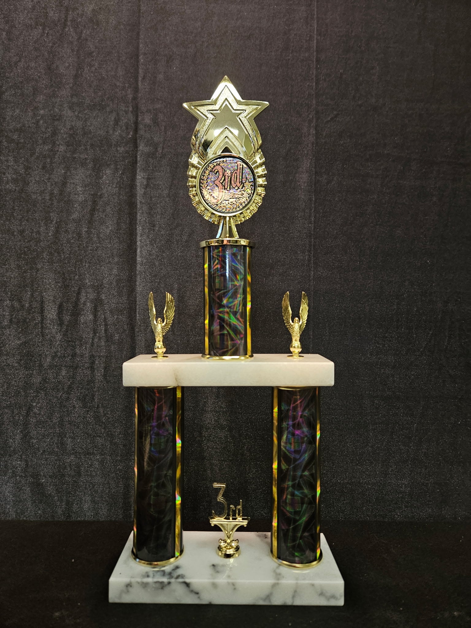 Double Decker Round Column Trophy.  Pick your color and Figurine