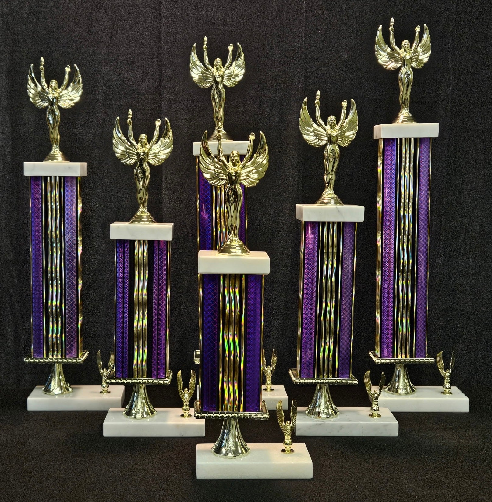 Rectangle trophy column with side trim and stem.  Pick Your Color and figurine