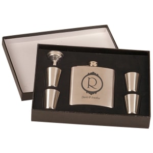 Rosewood Finish Flask Set