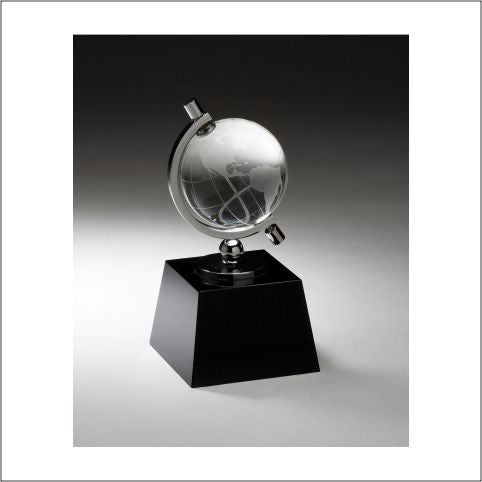 Crystal Spinning Globe on Black Crystal Base